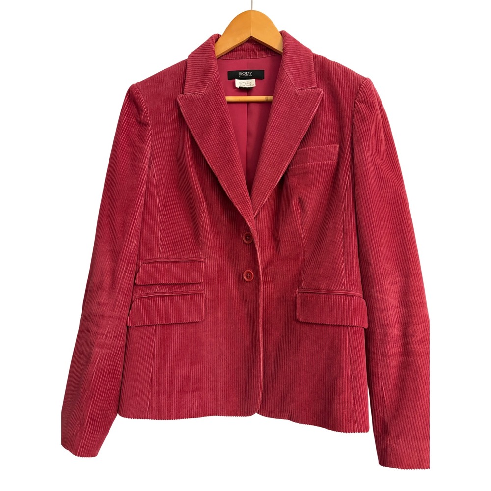 Body by Victoria Corduroy Blazer 10 Pink Raspberry 2 button Jacket Sexy Chic